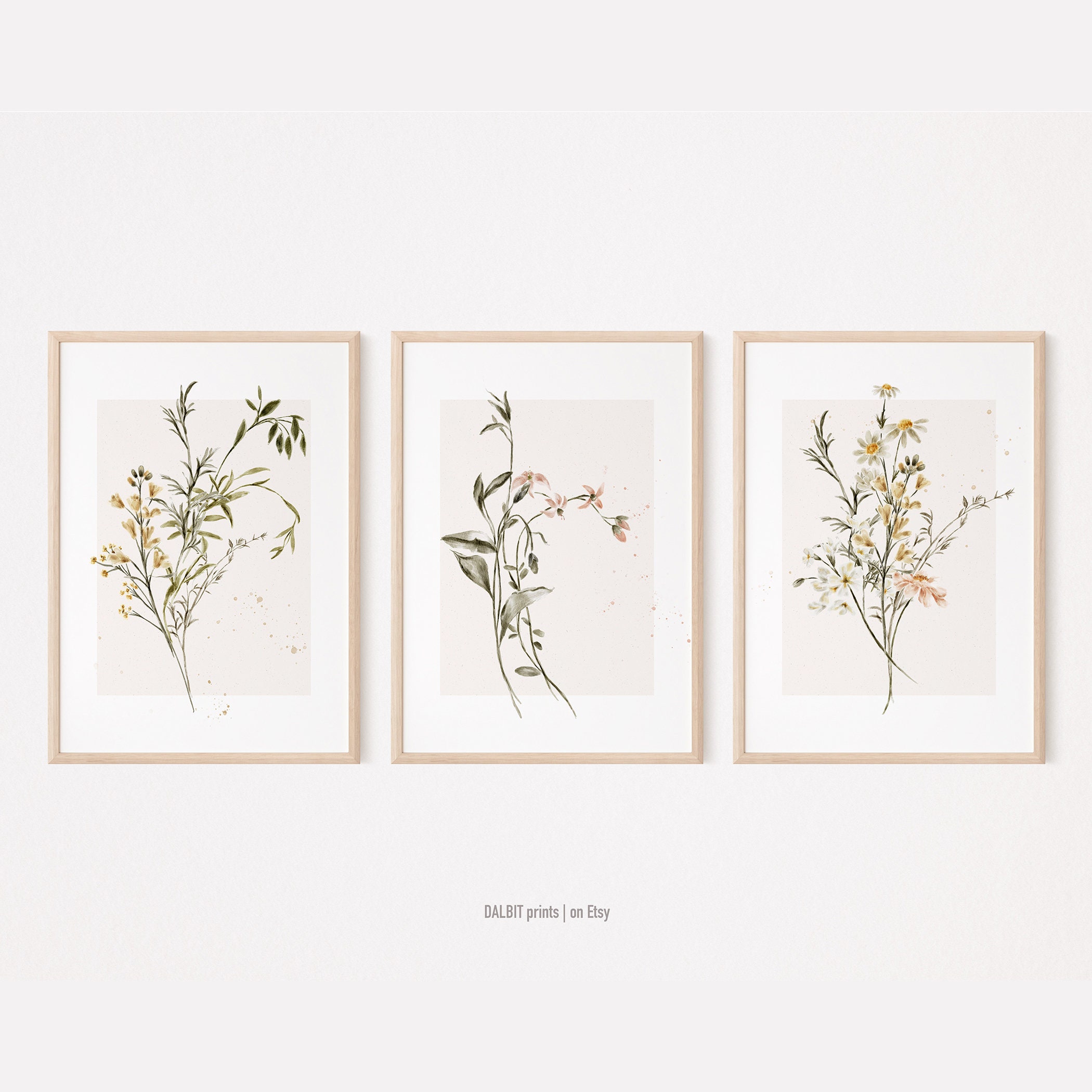Wildflower Print Set of 3, 3piece Wildflower Wall Art, Watercolor ...
