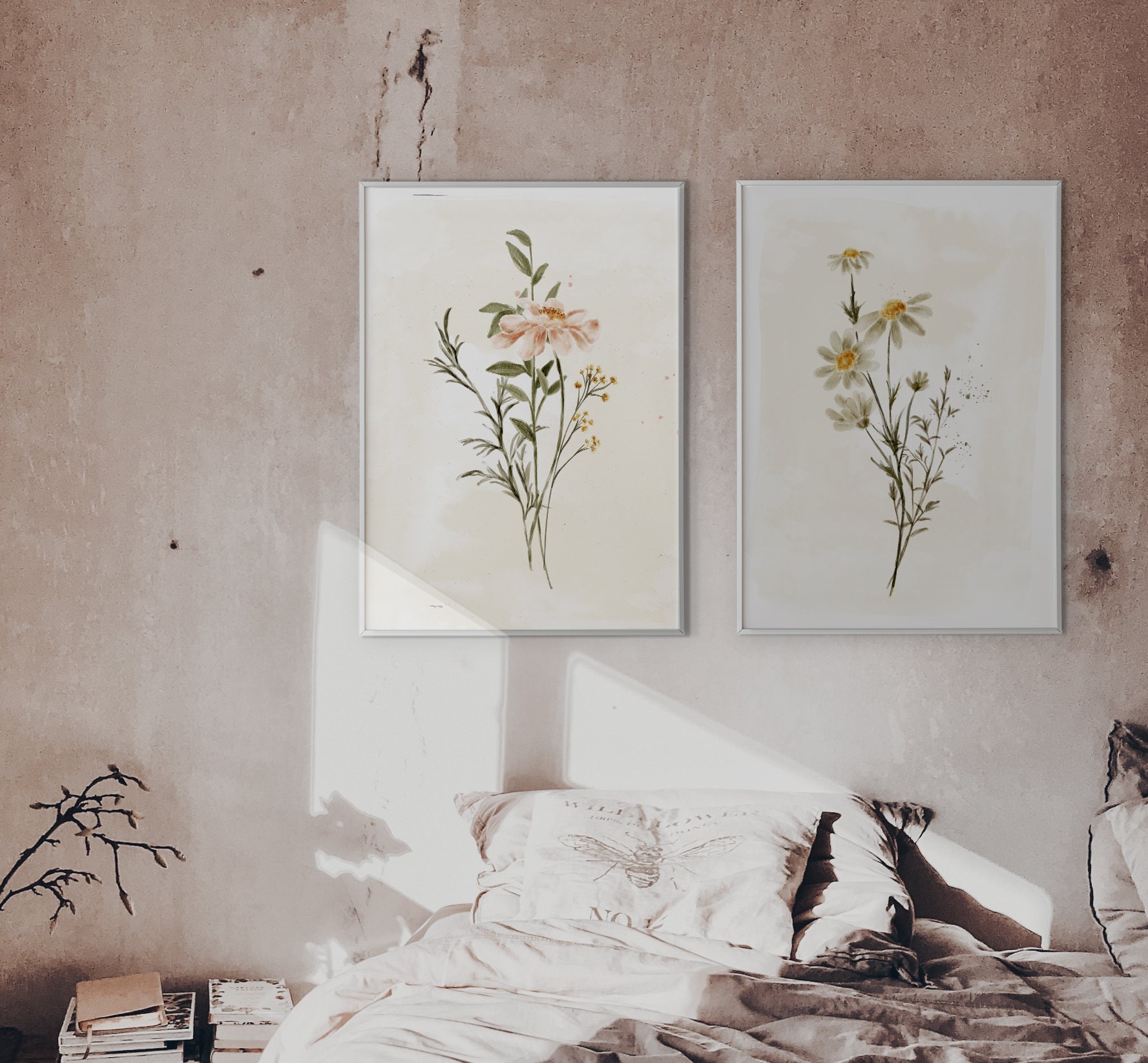 Daisy Nursery Wall Art, Daisy Flower Set of 2 Prints, Floral Nursery ...