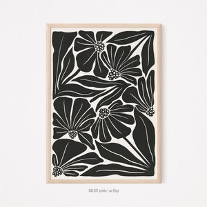 Arte de flores abstratas, arte de parede bege e preta, arte de parede para impressão, arte moderna de meados do século, arte de parede neutra, pôster botânico, arte de parede minimalista.