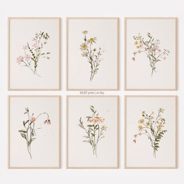 Watercolor Wildflower Wall Art, Wildflower Set of 6 Wall Art, Wild Flower Digital Prints, Botanical Downloadable Print, Farmhouse home decor