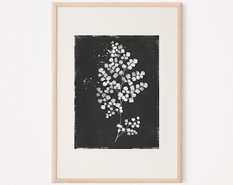Dark Botanical Fern Print: Moody Wall Art, Moody Floral Art, Black Botanical Art, Digital Download for Nature Lovers, Black Floral Art Print