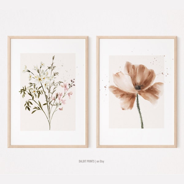 Watercolor Wildflower Wall Art, Wildflower Set of 2 Prints, Watercolor Digital Prints, Botanical Downloadable Prints, Farmhouse home decor