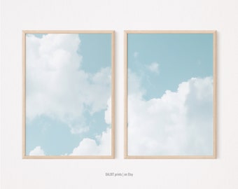 2Piece Cloud Art Print, Blue Gallery Wall Art, Digital Clouds Photography, Cloud Art Print, Set of 2, Printable Wall Art, Colorful  Poster