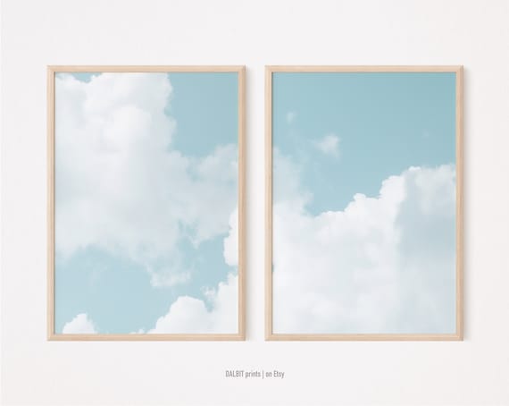 2Piece Cloud Art Print, Blue Gallery Wall Art, Digital Clouds Photography, Cloud Art Print, Set of 2, Printable Wall Art, Colorful  Poster