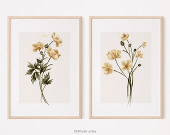 Yellow Nursery Wall Art, Wildflower Set of 2 Prints, Yellow Nursery Digital Prints, Yellow Art Prints, Downloadable Prints, Farmhouse decor