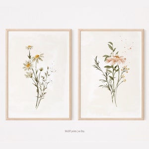 Daisy Nursery Wall Art,  Daisy flower Set of 2 Prints, Floral Nursery Digital Wall Art Prints, Daisy Art Prints, Floral Downloadable Prints