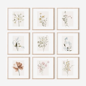 Square Wildflower Print, Set of 9 Prints, Watercolor Wildflower Print, 9Piece Wildflower Gallery Wall Set, Watercolor Wildflower Digital Art