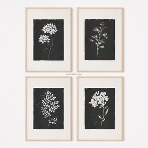Minimalist Botanical Floral Prints Set - Black & White Floral Wall Decor Art - Wildflower Collection, Set of 4 Floral Prints, Botanical Art