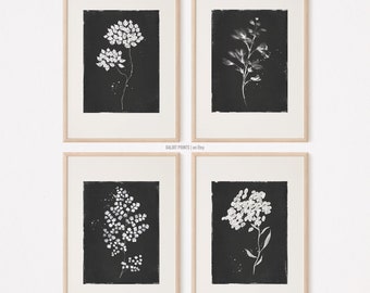 Minimalist Botanical Floral Prints Set - Black & White Floral Wall Decor Art - Wildflower Collection, Set of 4 Floral Prints, Botanical Art