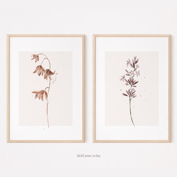 Minimalist Botanical Wall Art, 2Piece Minimal Botanical Digital Prints, Minimalist Printable Wall Art, Neutral Botanical Downloadable Prints
