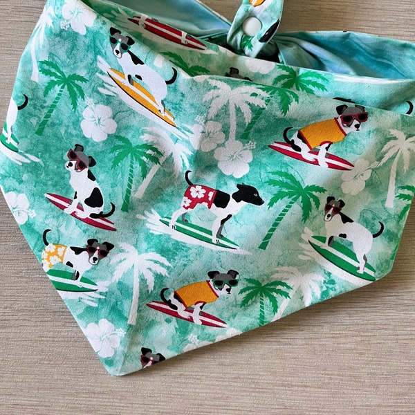 Surf Dog Bandana / Paddle Board Surfing Scarf / Summer Fun Beach Vacation / Reversible Neckerchief / Puppy Gift