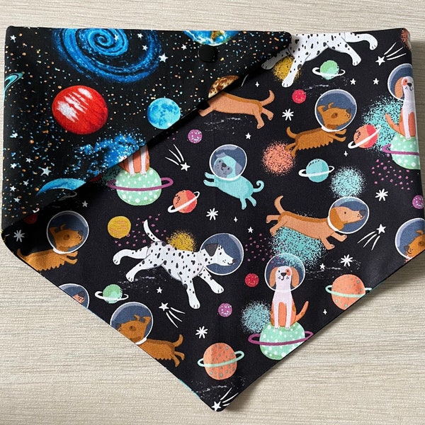 Space Dog Bandana / Astronaut Dog Scarf / Reversible Neckerchief / Planets / Puppy Gift