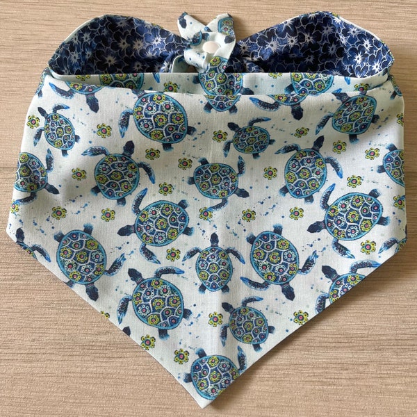 Turtle Dog Bandana / Beach Vacation Neckerchief / Magnolia Flower / Reversible Pet Scarf / Puppy Gift