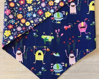 Fun Dog Bandana, Silly Aliens & Flowers Neckerchief, Colorful Reversible Pet Scard