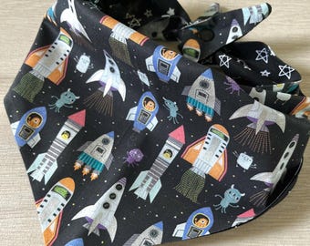 Rocket Monster Dog Bandana / Space Alien Pet Neckerchief / Reversible Halloween Scarf / Fun Puppy Gift