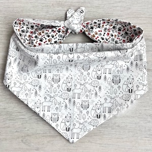 Adventure Dog Bandana / Black & White Woodland Forest Animals / Reversible Dog Neckerchief / Puppy Scarf Gift