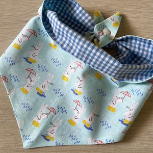 Bunny Dog Bandana / Rainy Day Rabbits Pet Scarf / Reversible Dog Neckerchief / Puppy Gift