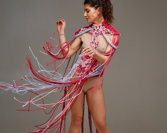 FESTIVAL OUTFIT, Birthday Dress, Cocktail Dress, FRINGE Dress, Flying Photoshoot Dress, Burning Man Outfit, Macrame Dress, Beach Coverup