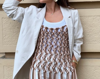 Fishnet Dress FRINGE DRESS MACRAME Dress Bohemian Dress Beach Coverup Mesh Dress Festival Dress Mesh Top  Knitted Top Festival Outfit