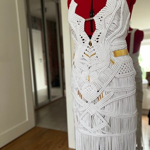 Beach Wedding Dress, Festival Bodysuit, Sleeveless Macrame Hanging Cord Midi Dress, Greek Goddess Dress, Boho Wedding Dress, Gift For Her