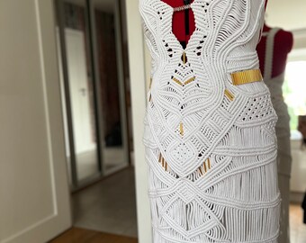 Beach Wedding Dress, Festival Bodysuit, Sleeveless Macrame Hanging Cord Midi Dress, Greek Goddess Dress, Boho Wedding Dress, Gift For Her