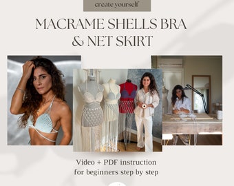 MACRAME Video & Pdf TUTORIAL, Seashell Bra, Macrame PATTERN For Beginners, Do It Yourself Kit Diy Easy Macrame Craft Kit Beach Boho Crop top