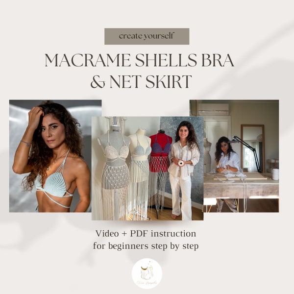 MACRAME Vidéo & Pdf TUTORIEL, Soutien-gorge coquillage, MODÈLE Macramé pour les débutants, Kit à faire soi-même DIY Easy Macrame Craft Kit Beach Boho Crop top