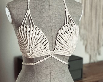 SEASHELL BRA, Macrame MERMAID Swimsuit Bra, Boho Festival Beach Wear, Bohemian Women's Clothing, Sublimation Swimwear, Boho Beach Coverup
