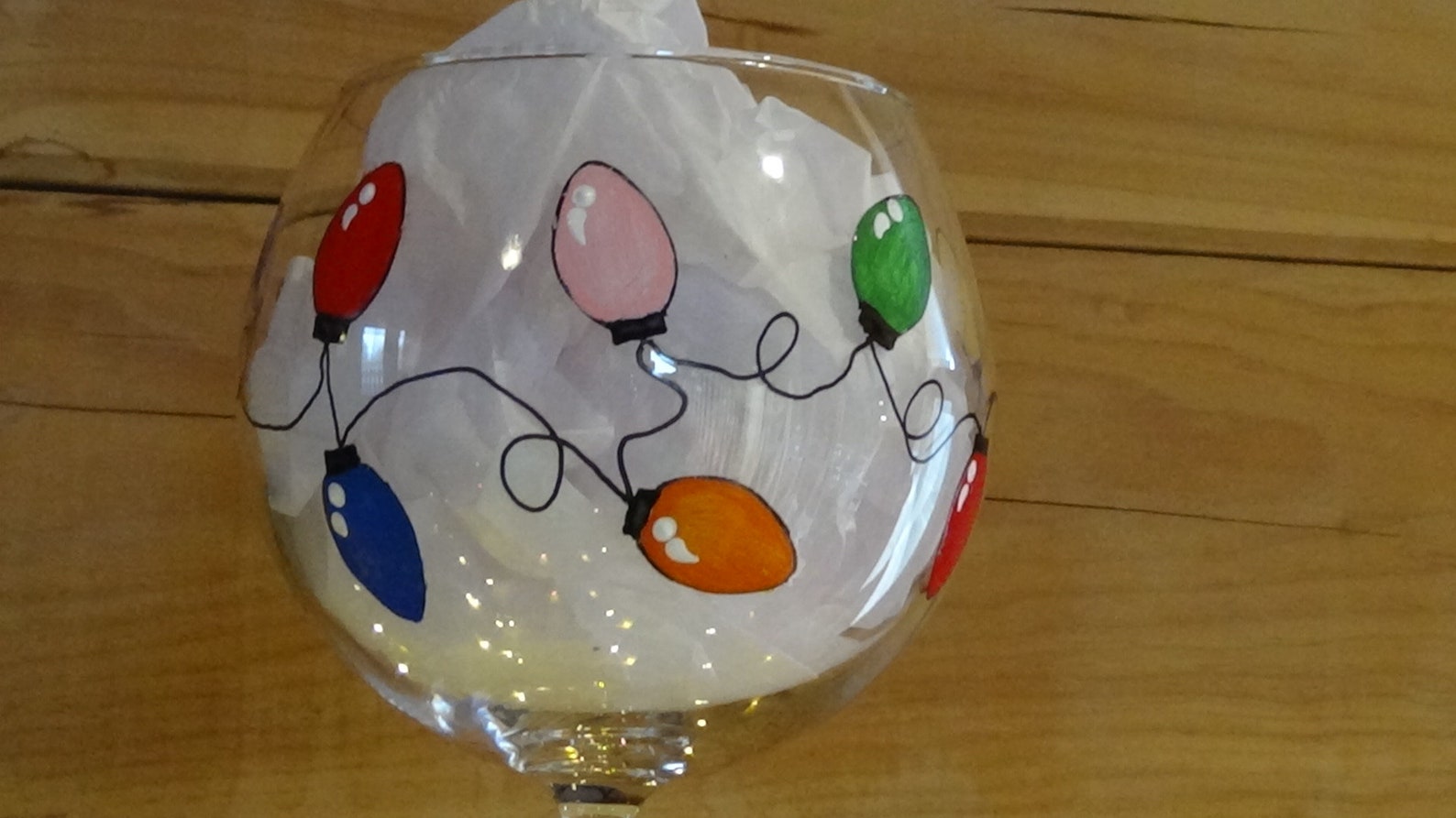 Christmas Lights Wine Glasses, Hand Painted, Christmas Tree Lights ...