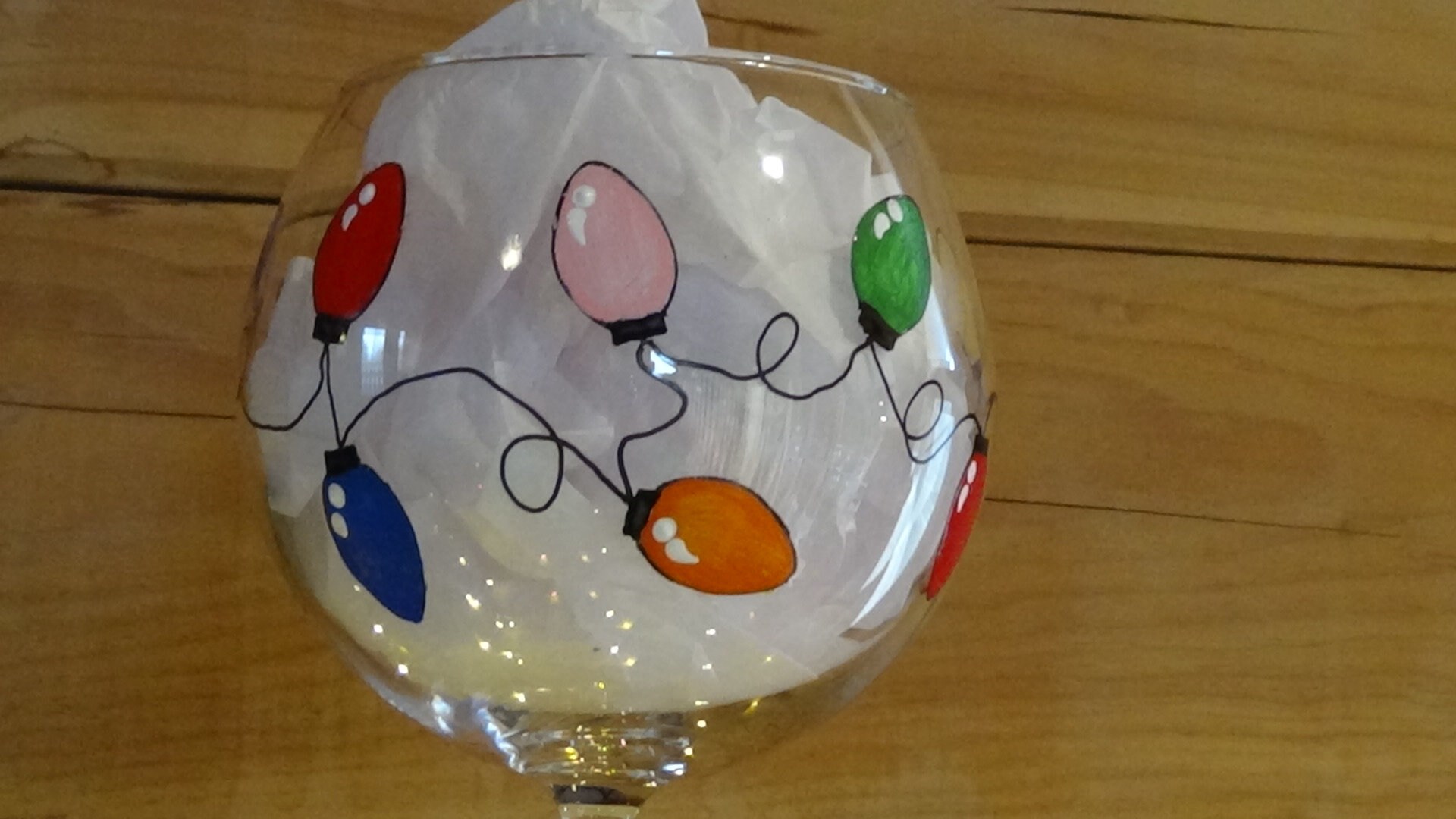 Christmas Lights Wine Glasses, Hand Painted, Christmas Tree Lights