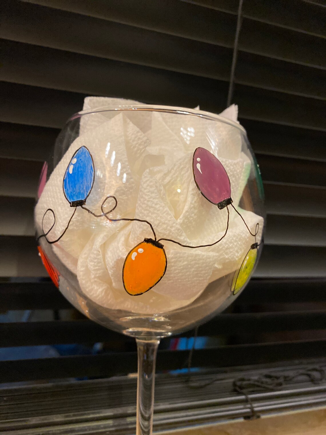 Christmas Lights Wine Glasses, Hand Painted, Christmas Tree Lights ...