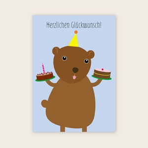 Postkarte "Geburtstagsbär – Herzlichen Glückwunsch" für Kinder zum Geburtstag