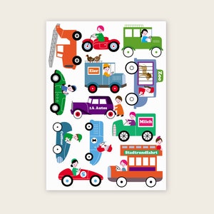 Postkarte "Autos" für Kinder, Kindergarten-Kinder