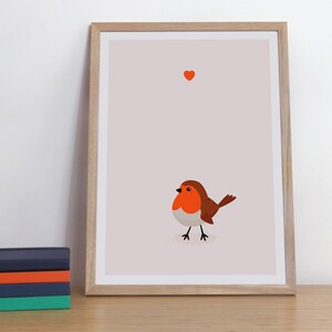 Poster / Bild Rotkehlchen mit Herz für das Kinderzimmer, Din A 3