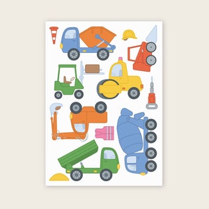 Postkarte "Baustelle" mit Baustellen-Autos für Kinder, Kindergarten-Kinder