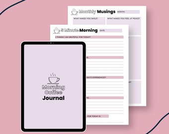 Morning Coffee Journal | PDF Printable Journal for Daily and Monthly Guided Journaling (Includes 30 Journal Prompts to Get Started!)