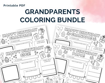 Grandparents Birthday Coloring Page Bundle | Happy Birthday Card | Birthday Coloring Page for Grandparent Birthday