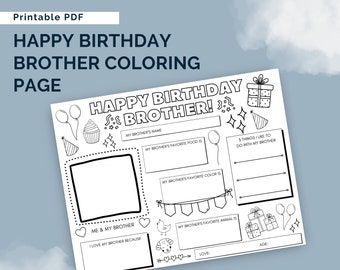 Happy Birthday Brother Coloring Page | Brother Birthday Card | All About My Brother | Coloring Page for Brother's Birthday | Brother Gift