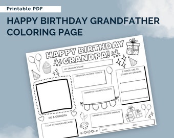 Happy Birthday Grandfather Coloring Page | Happy Birthday Activity Sheet | All About Grandpa Birthday Card | Coloring Page for Birthdays