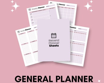 General Planner Sheets | Simple Planner with Weekly, Monthly, and Yearly Templates | Checklists, Brain Dumps, and More!