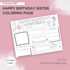 Schwester Geburtstagskarte Malseite zum Ausdrucken | Alles über meine Schwester | Ausmalbild für Schwester zum Geburtstag | Schwester Geschenk