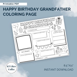 Feliz cumpleaños abuelo página para colorear / Hoja de actividades de feliz cumpleaños / Todo sobre la tarjeta de cumpleaños del abuelo / Página para colorear para cumpleaños