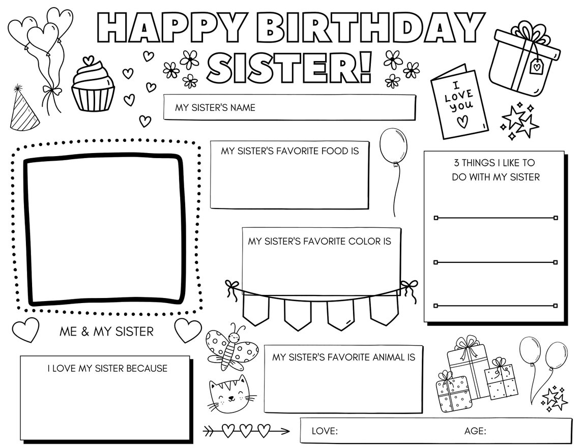 Happy Birthday Sister Coloring Page Sister Birthday Card All About My