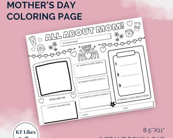 Happy Mother's Day Coloring Page | Mother's Day Placemat Activity Sheet | All About Mom | Mother's Day Card