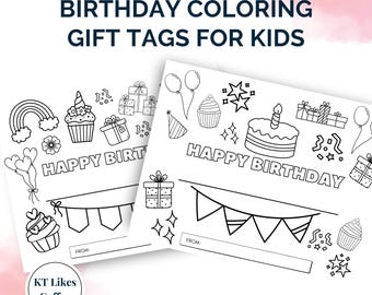 Birthday Coloring Gift for Kids Tags 2-Pack | Digital Printable | Birthday Gifts