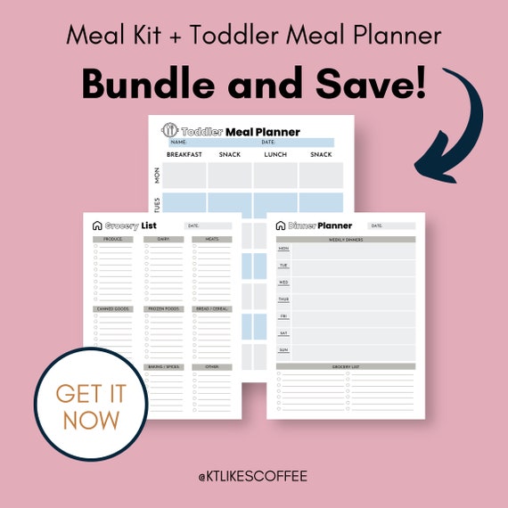 Family Meal Planner Printable Bundle – Dinner, Grocery & Toddler Meal Plans PDF
