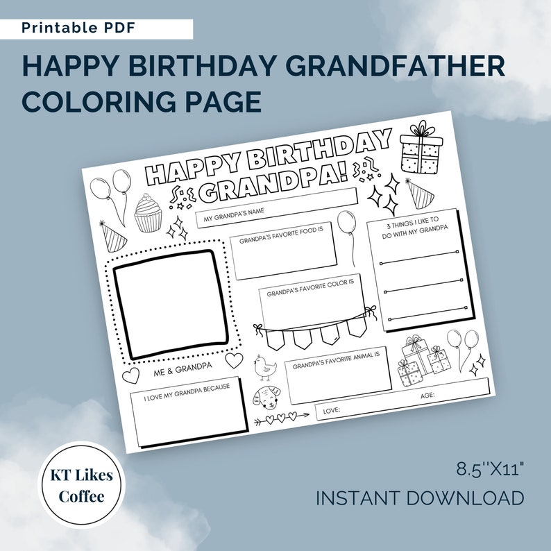 Happy Birthday Grandfather Coloring Page | Happy Birthday Activity ...