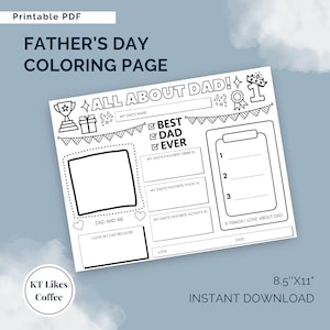Pagina da colorare per la Festa del Papà / Foglio attività per tovaglietta Happy Father's Day / Tutto su papà / Biglietto da colorare per la Festa del Papà