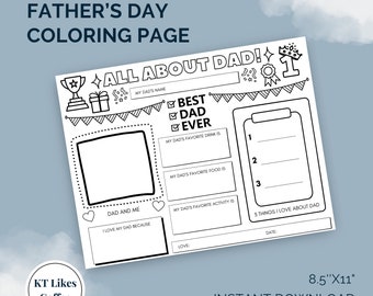 Father's Day Coloring Page | Happy Father's Day Placemat Activity Sheet | All About Dad | Father's Day Coloring Card