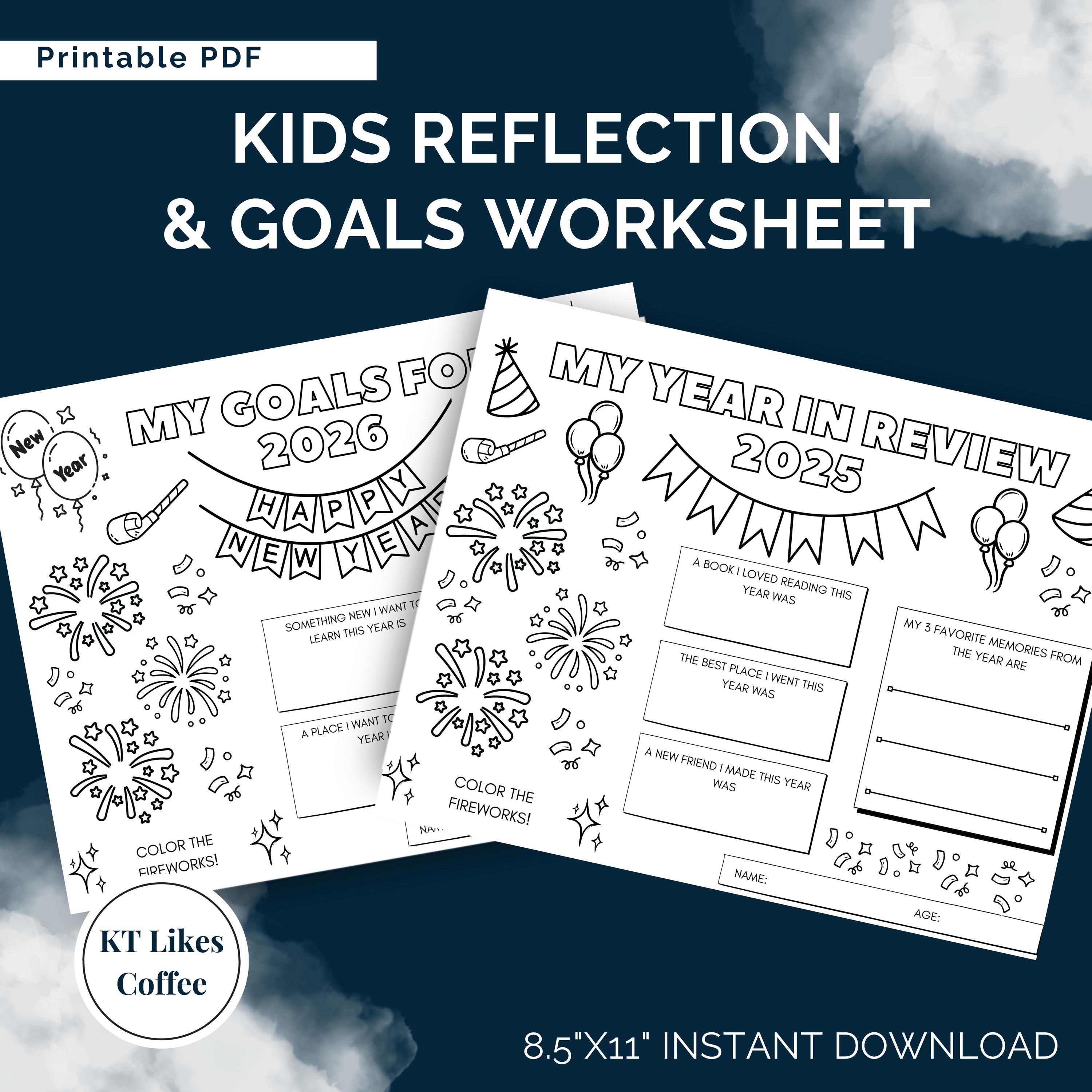 New Year Reflection and Goals Worksheet for Kids – Printable Activity ...